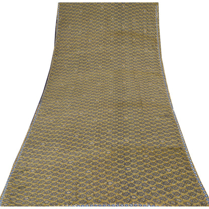 Sanskriti Vintage Sarees Green Hand Beaded Pure Crepe Silk Print Sari 5yd Fabric