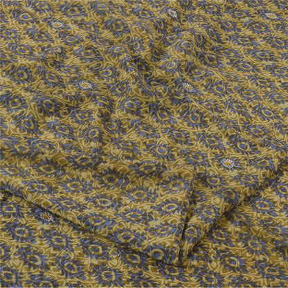 Sanskriti Vintage Sarees Green Hand Beaded Pure Crepe Silk Print Sari 5yd Fabric