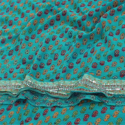 Sanskriti Vintage Sarees Green Pure Crepe Silk Embroidered Printed Sari Sustainable Fabric