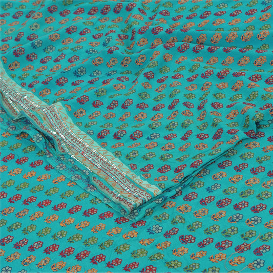 Sanskriti Vintage Sarees Green Pure Crepe Silk Embroidered Printed Sari Sustainable Fabric