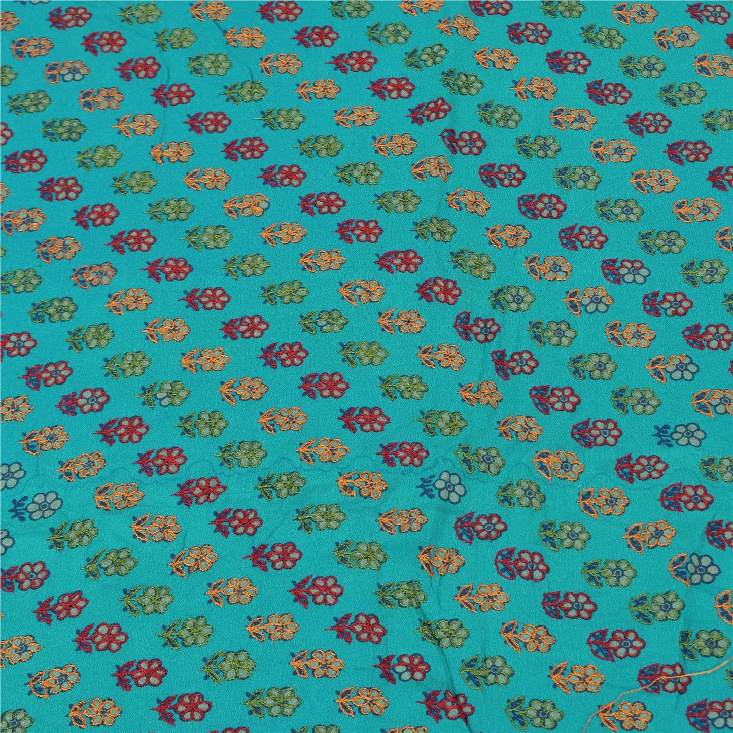 Sanskriti Vintage Sarees Green Pure Crepe Silk Embroidered Printed Sari Sustainable Fabric