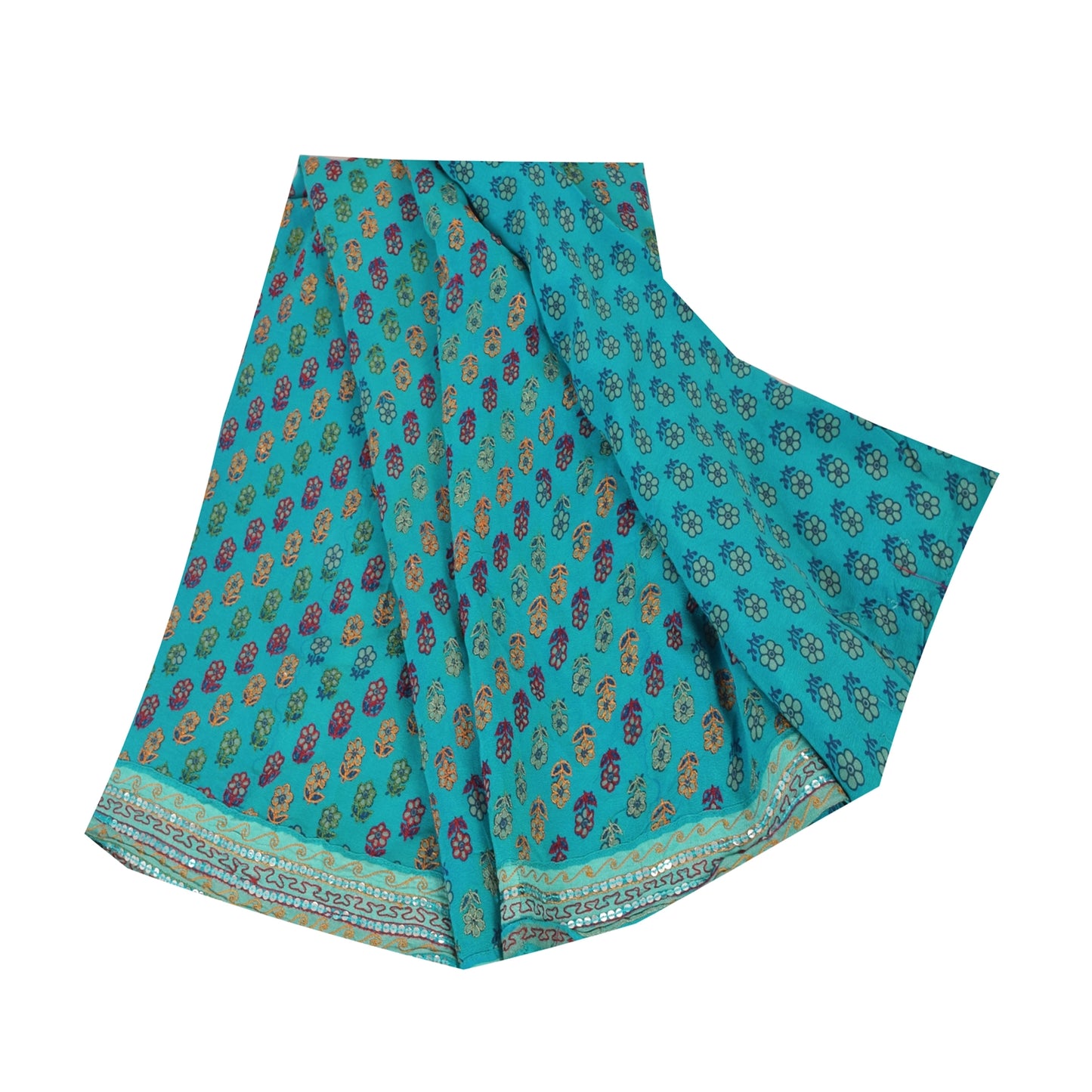 Sanskriti Vintage Sarees Green Pure Crepe Silk Embroidered Printed Sari Sustainable Fabric