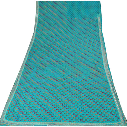 Sanskriti Vintage Sarees Green Pure Crepe Silk Embroidered Printed Sari Sustainable Fabric