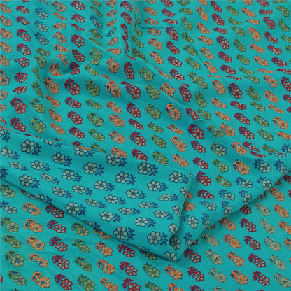 Sanskriti Vintage Sarees Green Pure Crepe Silk Embroidered Printed Sari Sustainable Fabric