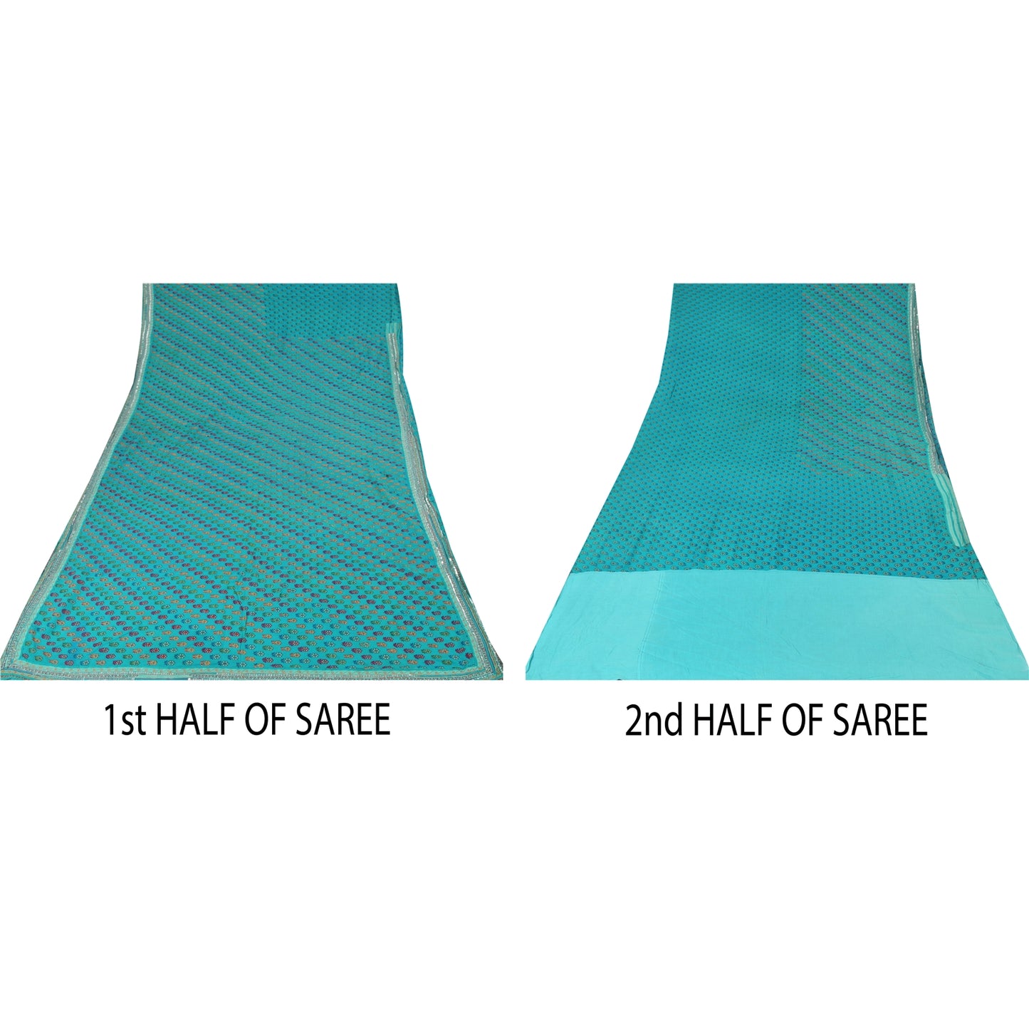 Sanskriti Vintage Sarees Green Pure Crepe Silk Embroidered Printed Sari Sustainable Fabric