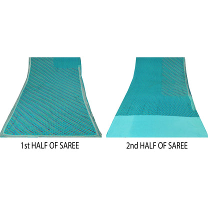 Sanskriti Vintage Sarees Green Pure Crepe Silk Embroidered Printed Sari Sustainable Fabric