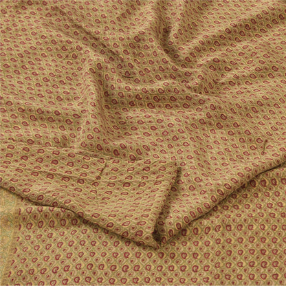 Sanskriti Vintage Sarees Green/Red Pure Crepe Silk Printed Sari 6yd Craft Sustainable Fabric