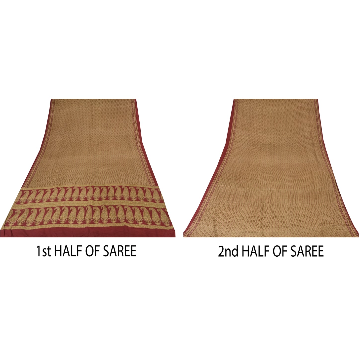 Sanskriti Vintage Sarees Green/Red Pure Crepe Silk Printed Sari 6yd Craft Sustainable Fabric