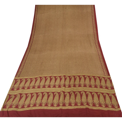 Sanskriti Vintage Sarees Green/Red Pure Crepe Silk Printed Sari 6yd Craft Sustainable Fabric