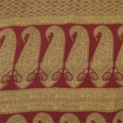 Sanskriti Vintage Sarees Green/Red Pure Crepe Silk Printed Sari 6yd Craft Sustainable Fabric