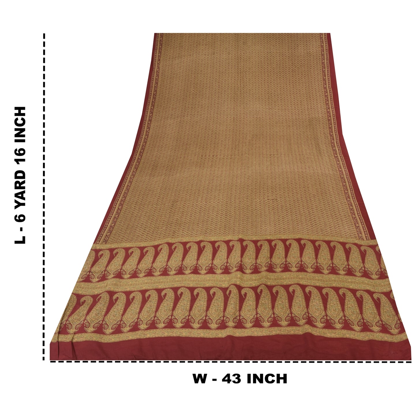 Sanskriti Vintage Sarees Green/Red Pure Crepe Silk Printed Sari 6yd Craft Sustainable Fabric