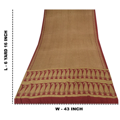 Sanskriti Vintage Sarees Green/Red Pure Crepe Silk Printed Sari 6yd Craft Sustainable Fabric