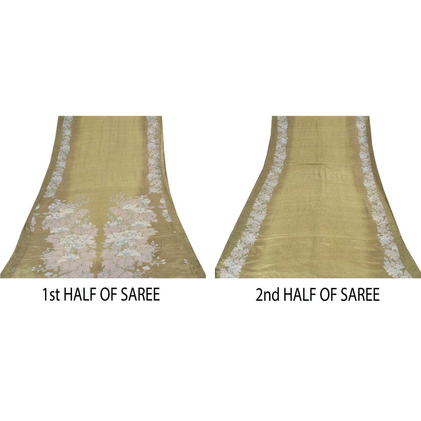 Sanskriti Vintage Sarees Green Pure Crepe Floral Printed 5+YD Eco-Friendly Sari