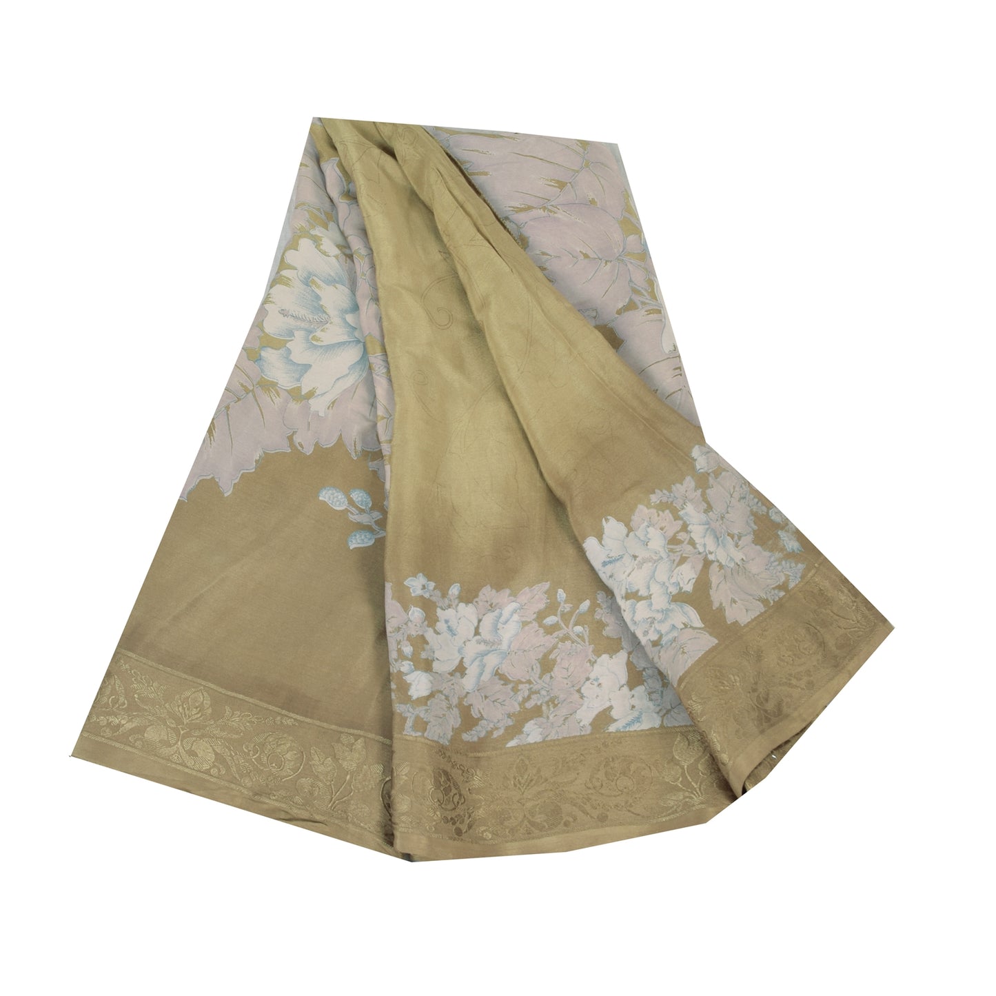 Sanskriti Vintage Sarees Green Pure Crepe Floral Printed 5+YD Eco-Friendly Sari