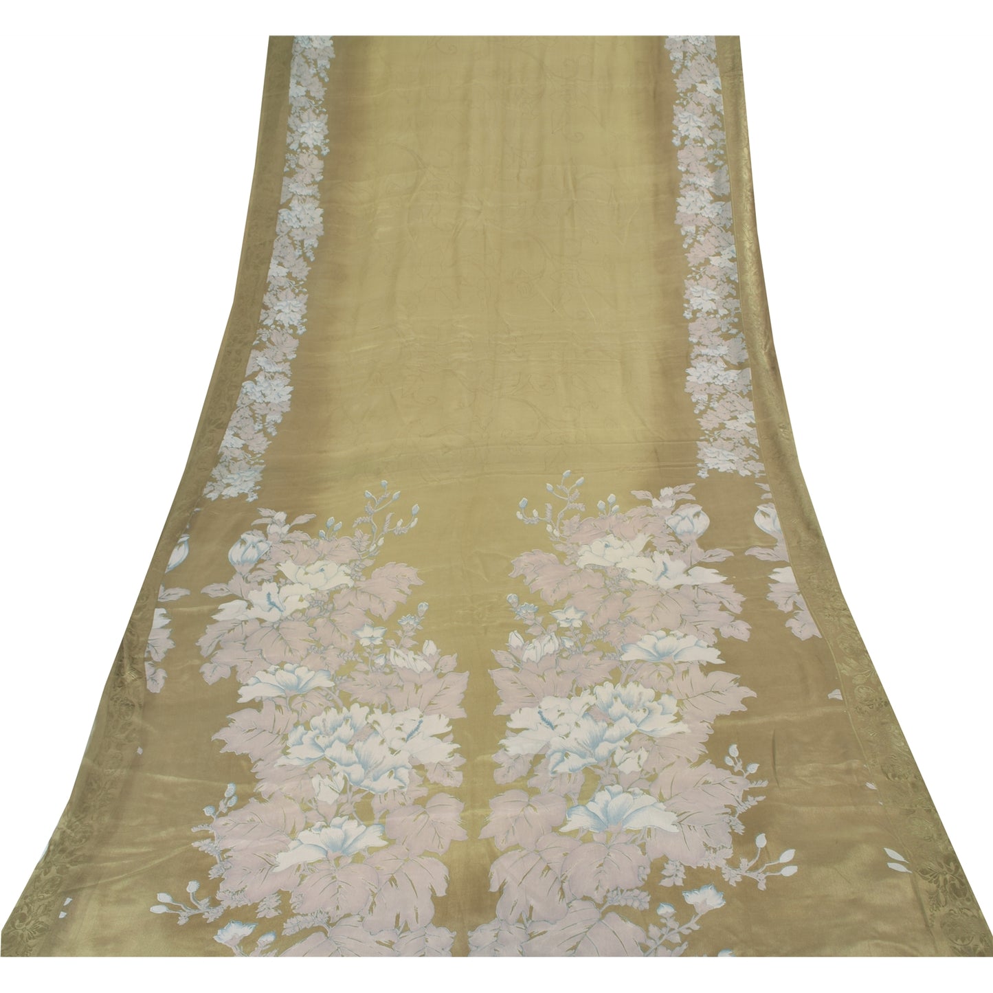 Sanskriti Vintage Sarees Green Pure Crepe Floral Printed 5+YD Eco-Friendly Sari