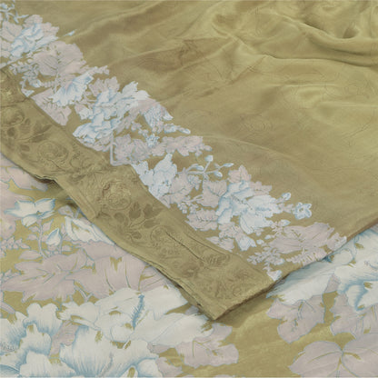 Sanskriti Vintage Sarees Green Pure Crepe Floral Printed 5+YD Eco-Friendly Sari