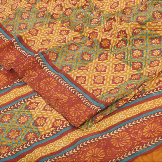 Sanskriti Vintage Sarees Multicolor Pure Crepe Silk Print Sari 5yd Craft Sustainable Fabric