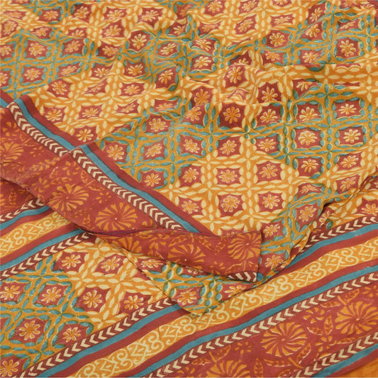Sanskriti Vintage Sarees Multicolor Pure Crepe Silk Print Sari 5yd Craft Sustainable Fabric