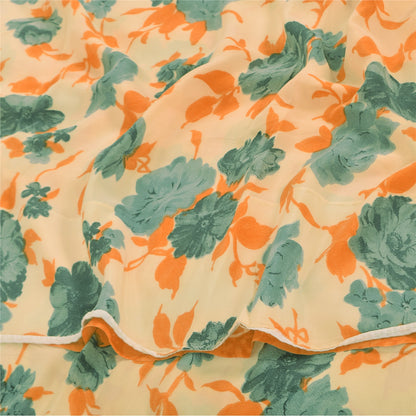 Sanskriti Vintage Sarees Orange/ivory Pure Crepe Silk Printed Sari Craft Sustainable Fabric