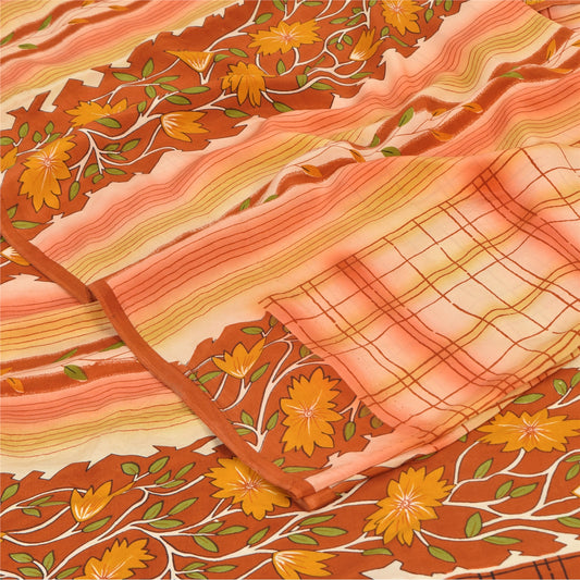 Sanskriti Vintage Sarees Multicolor Pure Crepe Silk Print Sari 5yd Craft Sustainable Fabric