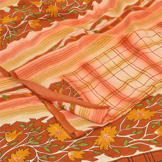 Sanskriti Vintage Sarees Multicolor Pure Crepe Silk Print Sari 5yd Craft Sustainable Fabric
