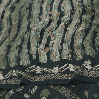 Sanskriti Vintage Sarier Mørkegrønne Ren Crepe Silke Print Sari 5yd Håndværksmæssigt Bæredygtigt Stoff