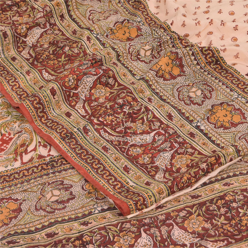 Sanskriti Vintage Sarees Peach Hand Block Printed Pure Crepe Silk Sari Sustainable Fabric