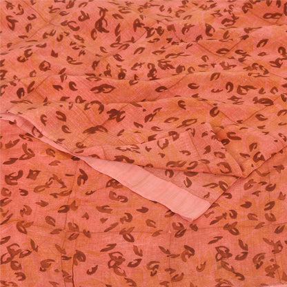Sanskriti Vintage Sarees Peach Pure Crepe Silk Printed Sari 5+yd Craft Sustainable Fabric