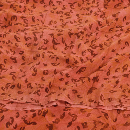 Sanskriti Vintage Sarees Peach Pure Crepe Silk Printed Sari 5+yd Craft Sustainable Fabric