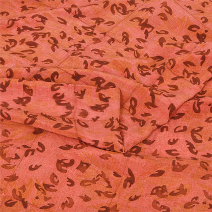 Sanskriti Vintage Sarees Peach Pure Crepe Silk Printed Sari 5+yd Craft Sustainable Fabric