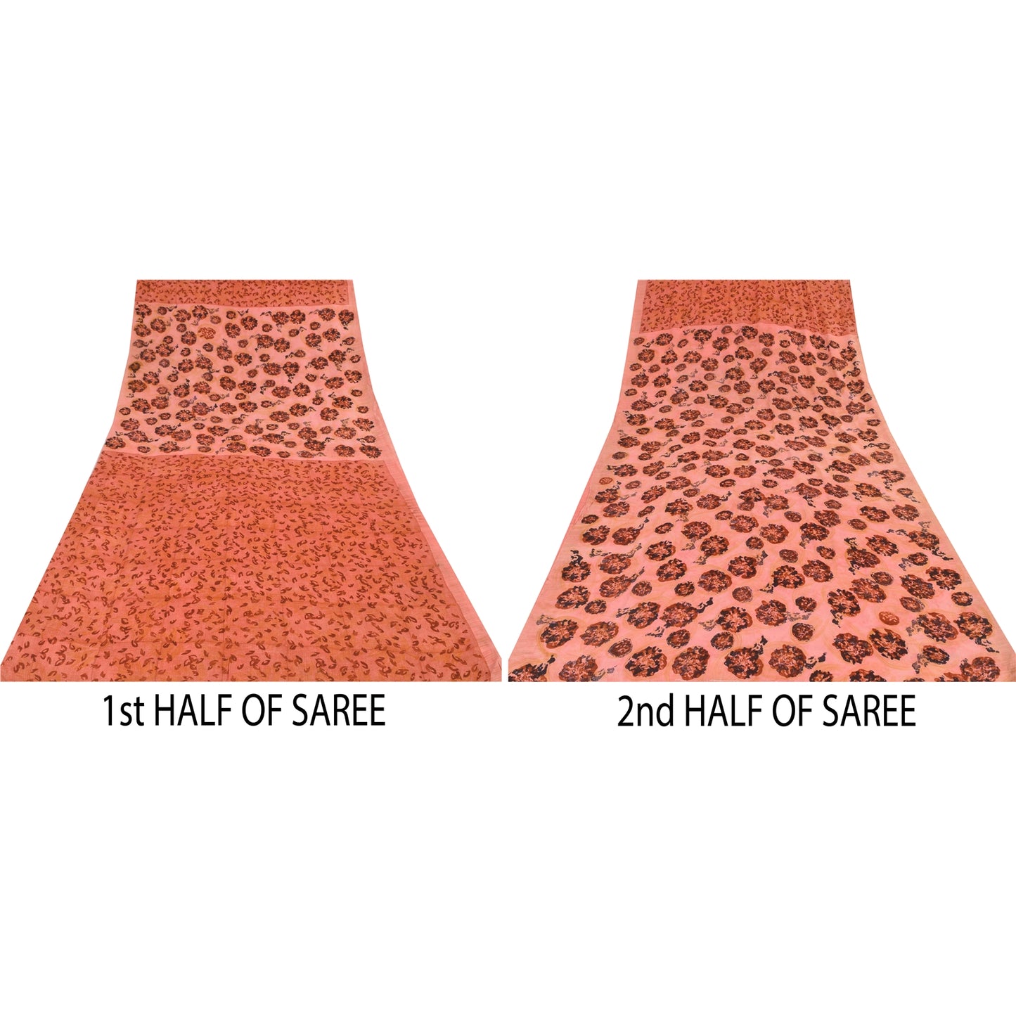 Sanskriti Vintage Sarees Peach Pure Crepe Silk Printed Sari 5+yd Craft Sustainable Fabric