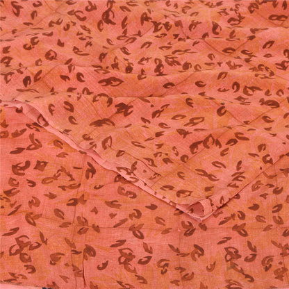 Sanskriti Vintage Sarees Peach Pure Crepe Silk Printed Sari 5+yd Craft Sustainable Fabric