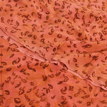 Sanskriti Vintage Sarees Peach Pure Crepe Silk Printed Sari 5+yd Craft Sustainable Fabric