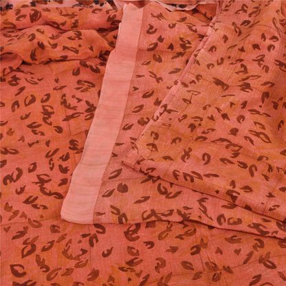 Sanskriti Vintage Sarees Peach Pure Crepe Silk Printed Sari 5+yd Craft Sustainable Fabric