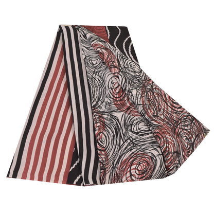 Sanskriti Vintage Sarees Red/Ivory Pure Crepe Silk Print Sari 5+yd Craft Sustainable Fabric