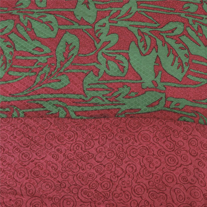 Sanskriti Vintage Sarees Red/Green Pure Crepe Silk Print Sari 5+yd Craft Sustainable Fabric