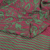 Sanskriti Vintage Sarees Red/Green Pure Crepe Silk Print Sari 5+yd Craft Sustainable Fabric