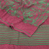 Sanskriti Vintage Sarees Red/Green Pure Crepe Silk Print Sari 5+yd Craft Sustainable Fabric