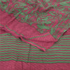 Sanskriti Vintage Sarees Red/Green Pure Crepe Silk Print Sari 5+yd Craft Sustainable Fabric