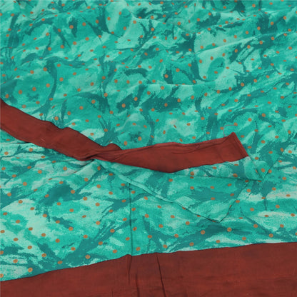 Sanskriti Vintage Sarees Blue Paint/Print Pure Crepe Silk Sari 5yd Craft Sustainable Fabric