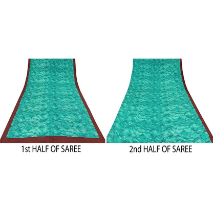 Sanskriti Vintage Sarees Blue Paint/Print Pure Crepe Silk Sari 5yd Craft Sustainable Fabric