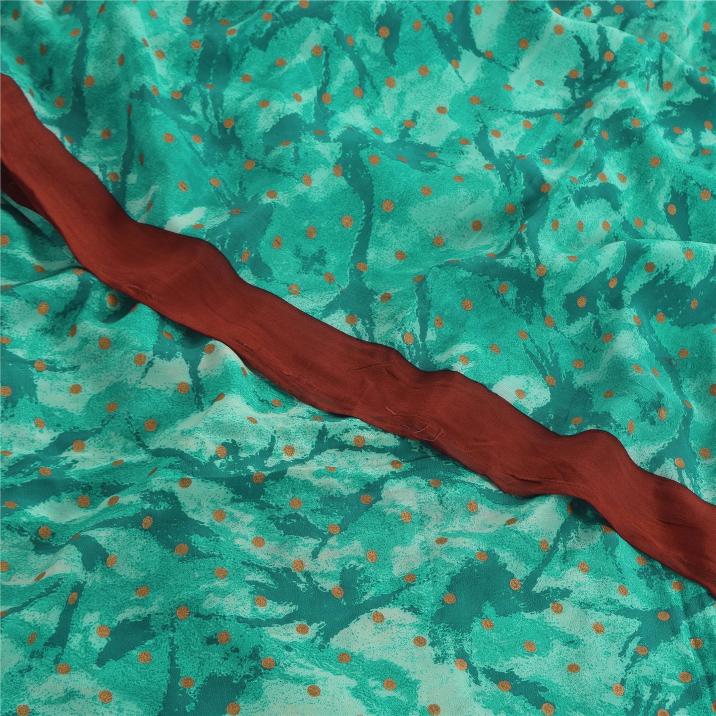 Sanskriti Vintage Sarees Blue Paint/Print Pure Crepe Silk Sari 5yd Craft Sustainable Fabric