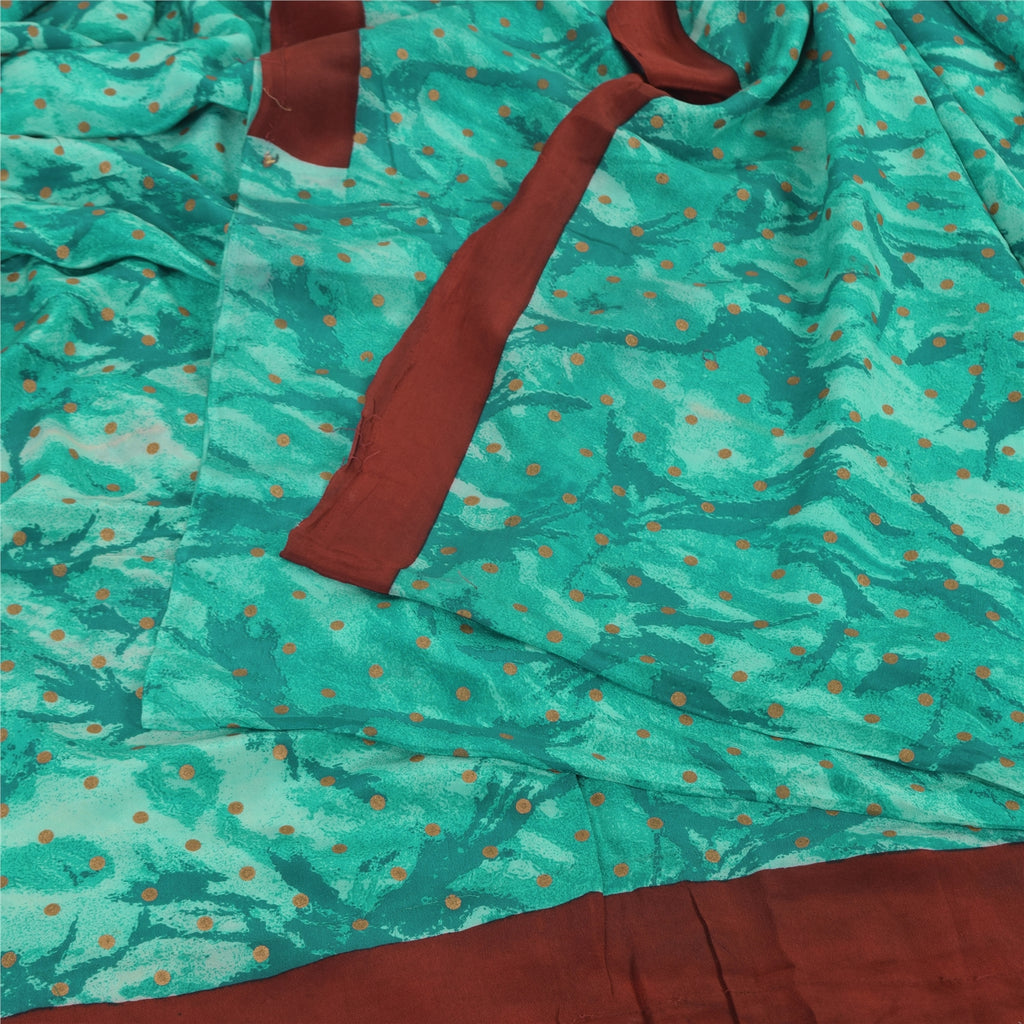 Sanskriti Vintage Sarees Blue Paint/Print Pure Crepe Silk Sari 5yd Craft Sustainable Fabric