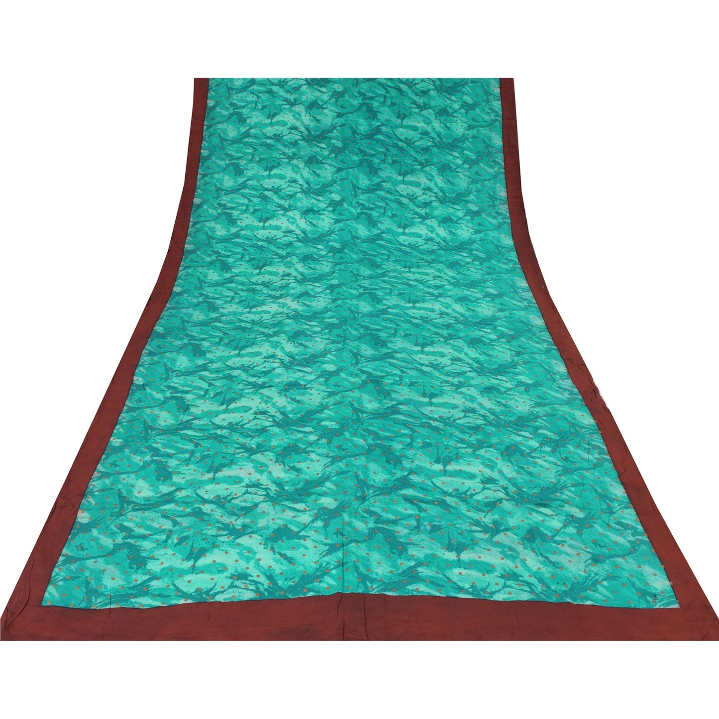 Sanskriti Vintage Sarees Blue Paint/Print Pure Crepe Silk Sari 5yd Craft Sustainable Fabric