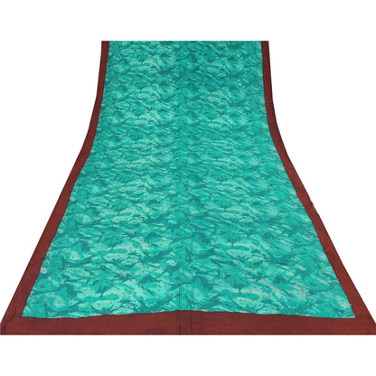 Sanskriti Vintage Sarees Blue Paint/Print Pure Crepe Silk Sari 5yd Craft Sustainable Fabric