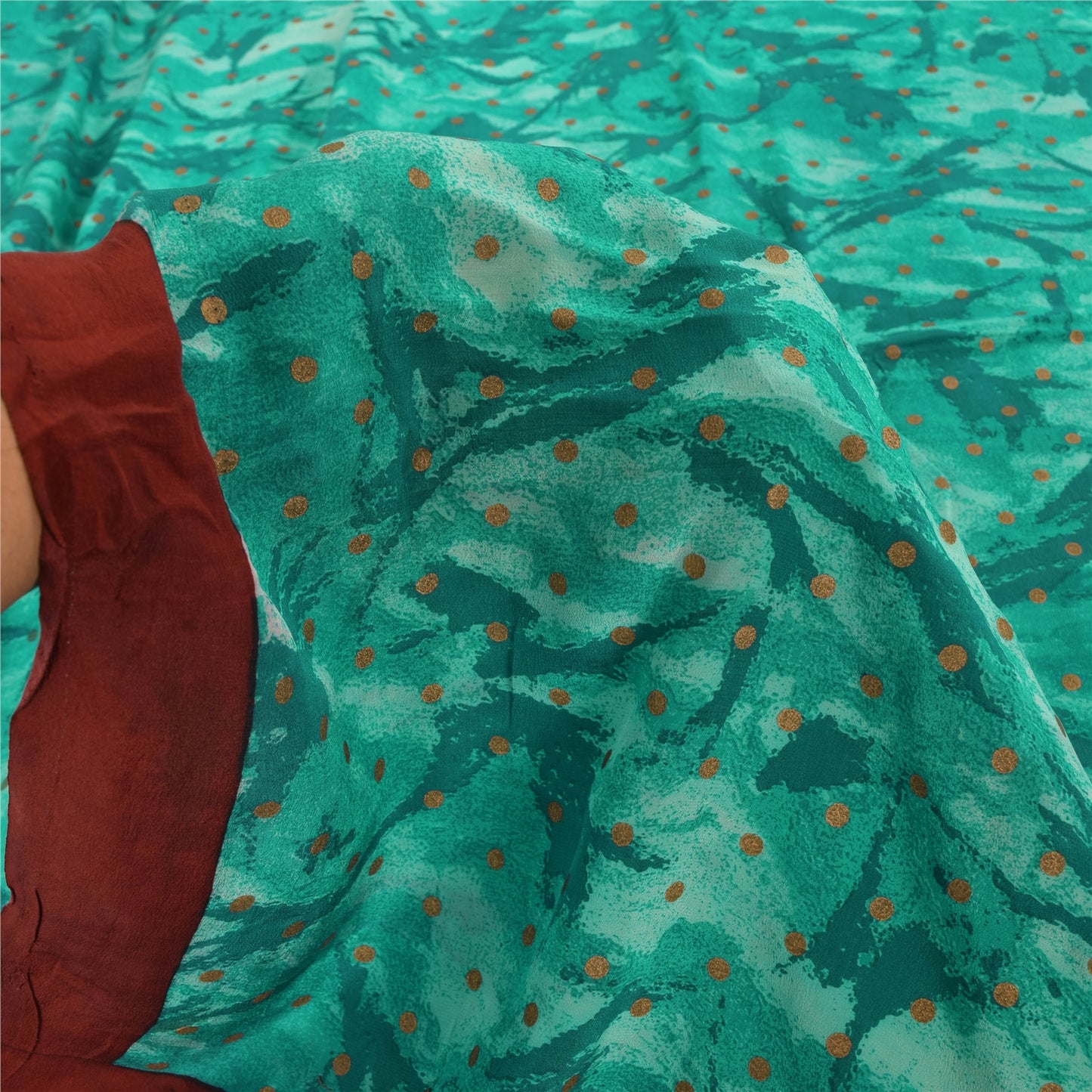 Sanskriti Vintage Sarees Blue Paint/Print Pure Crepe Silk Sari 5yd Craft Sustainable Fabric