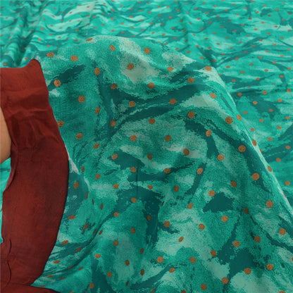 Sanskriti Vintage Sarees Blue Paint/Print Pure Crepe Silk Sari 5yd Craft Sustainable Fabric