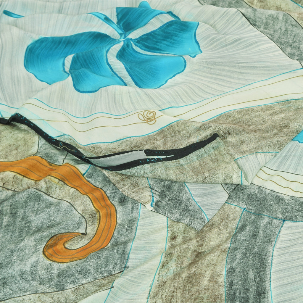 Sanskriti Vintage Sarees Multi Pure Crepe Silk Printed Sari 5+yd Craft Sustainable Fabric