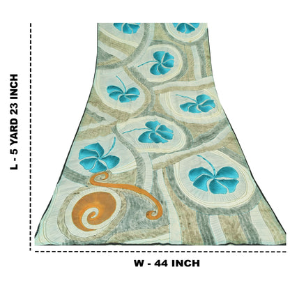 Sanskriti Vintage Sarees Multi Pure Crepe Silk Printed Sari 5+yd Craft Sustainable Fabric