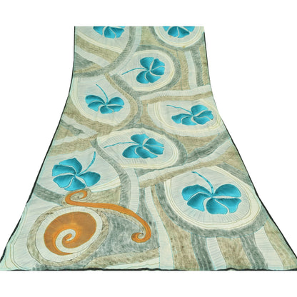 Sanskriti Vintage Sarees Multi Pure Crepe Silk Printed Sari 5+yd Craft Sustainable Fabric